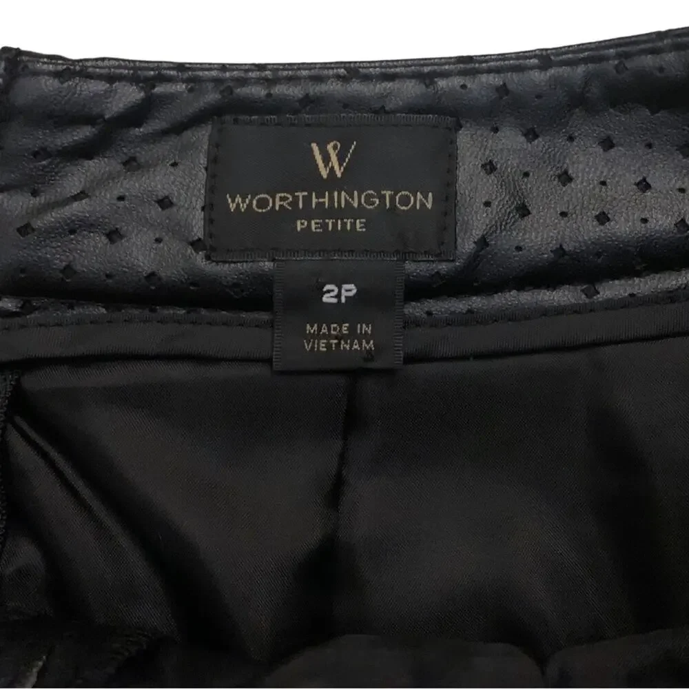 2/$30 Black Faux Leather Short Pleated Skirt Size 2P Petite Cutout High Waist